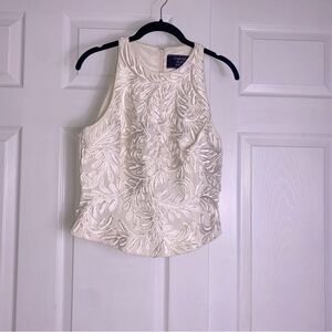 Carmen Marc Valvo Cream Embellished Overlay Formal Sleeveless Top